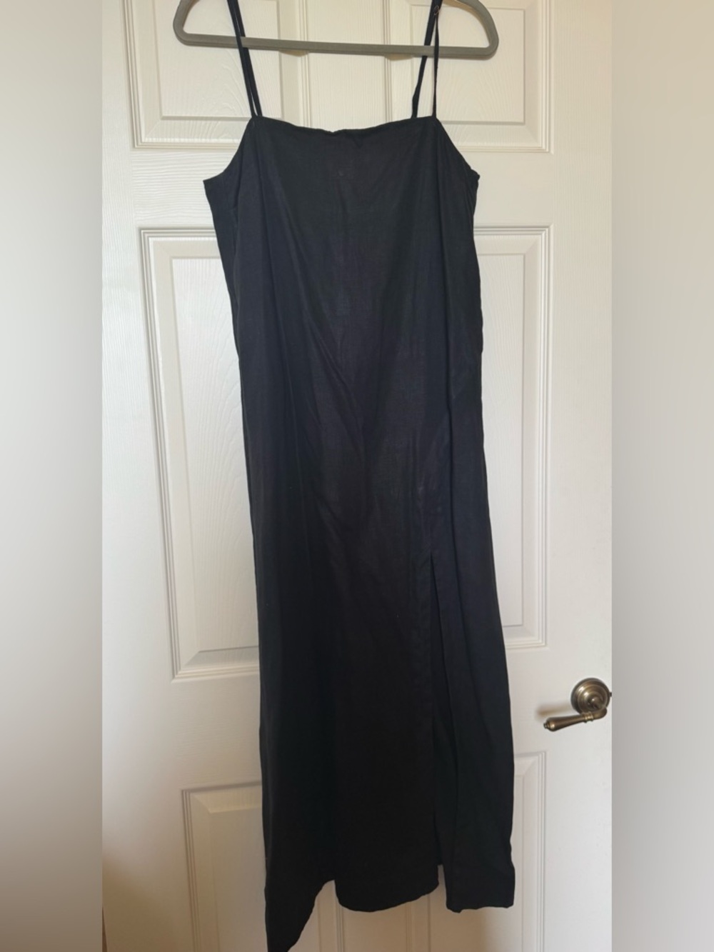 POSSE Black Linen Theo Midi Dress Square Neck Adjustable Straps Slit Size Large - Picture 4 of 5